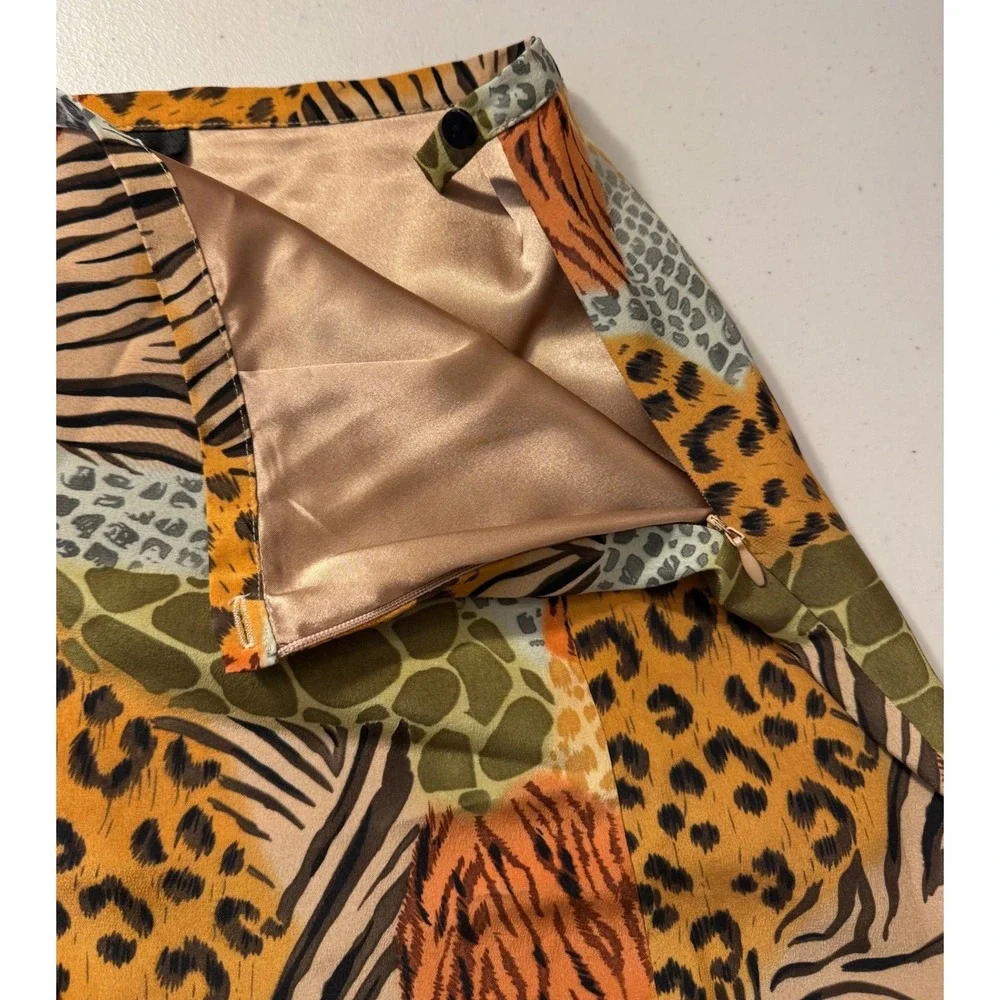 Silkland Skirt Women 10P‎ Petite Multi Animal Print Silk A-Line Patchwork